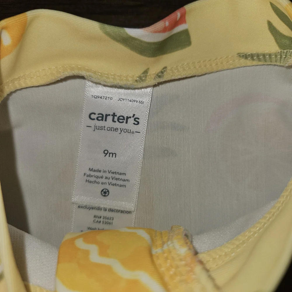 Carter's Yellow and Pink Fruit Print Kids Rashguard Size 9M